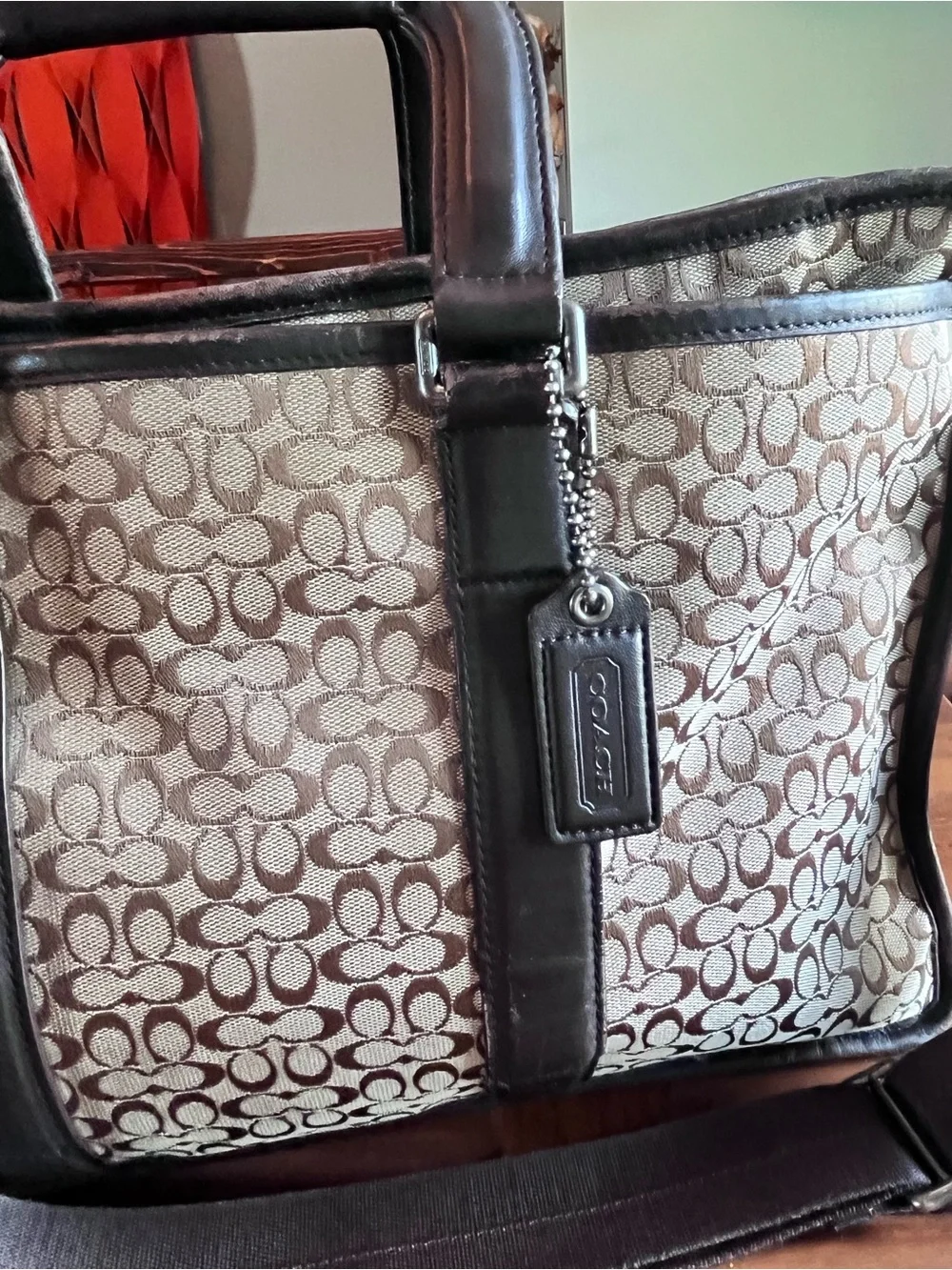 Coach Embassy BriefCase Folio Laptop Travel Tan Jacquard Signature C 16” Bag